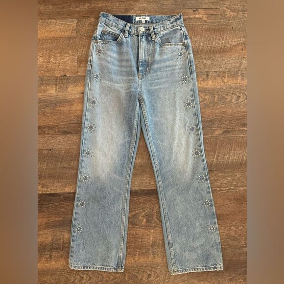 Re/Done 70s Loose Flare Jeans in Color 60s Studded Indigo Denim Women’s Size 24 - Picture 4 of 16